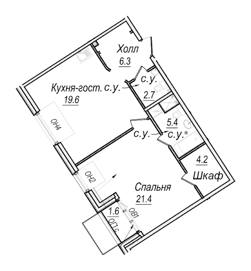 1-комнатная квартира 60 м², 7/8 эт., Комплекс апартаментов «Meltzer Hall»